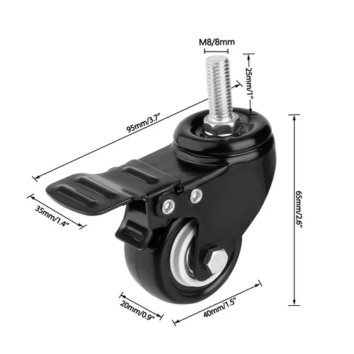 Imagen 2 del producto Ruedas giratorias de alta resistencia de 1,5 ""/2"", vástago roscado con freno, ruedas para muebles, vástago roscado M8/M10, 4 Uds.