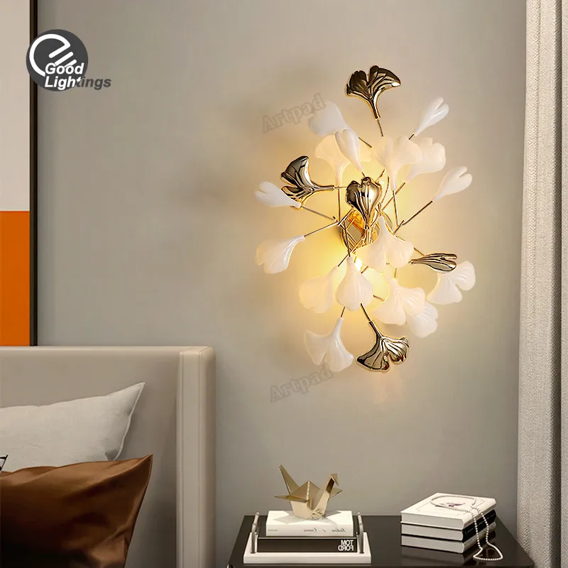 Nordic Ginkgo Leaf Wall Lamp For Bedroom Living Room Stairs   Interior Bedside Wall Decor Lights Wall Sconces Lighting