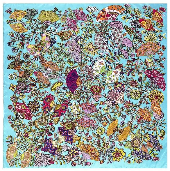 Luxury Brand Twill Silk Scarf Women Square Scarves Branches And Flowers Silk Scarf&Shawls Wraps Hijab 130*130CM