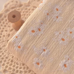 Beige Bottom Double Stripe Flower Print Cotton Fabric, Upper Clothes, Shirt Garment Dress, Table Cloth Curtain, A131