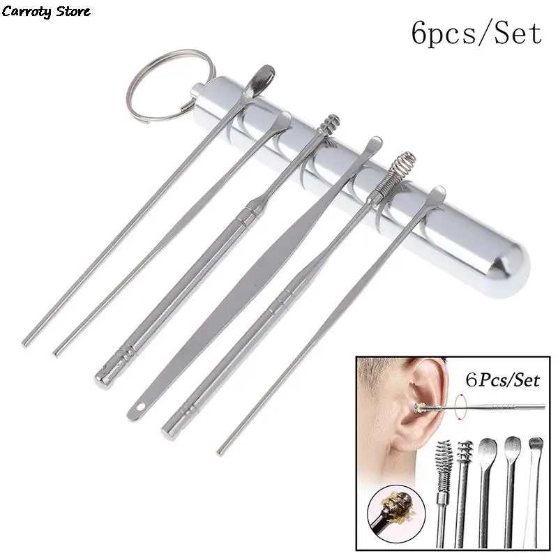 1/6 Pcs/Lot Multifunction Portable Ear Pick Stainless Steel Spiral Ear Pick Spoon Ear Wax Removal Cleaner Ear Care Beauty Tools