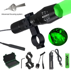 350yards LED Tactical Flashlight Hunting Light Zoomable Focus Adjustable Torch+Rifle Scope Mount+Switch+18650+Charger+Case