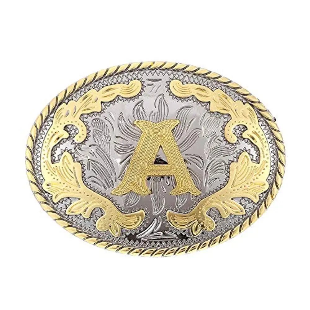 Hebilla de cinturón de vaquero occidental para hombre, ABCD-Z de letra de forma ovalada, ancho personalizado de 4cm, hebilla de cinturón de aleación de zinc