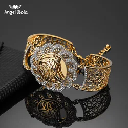 Muslim Islam Wedding Gift Middle East Jewelry Bracelets Arab Allah Bracelet Vintage Gold Color Flower Wide Cuff Bangle