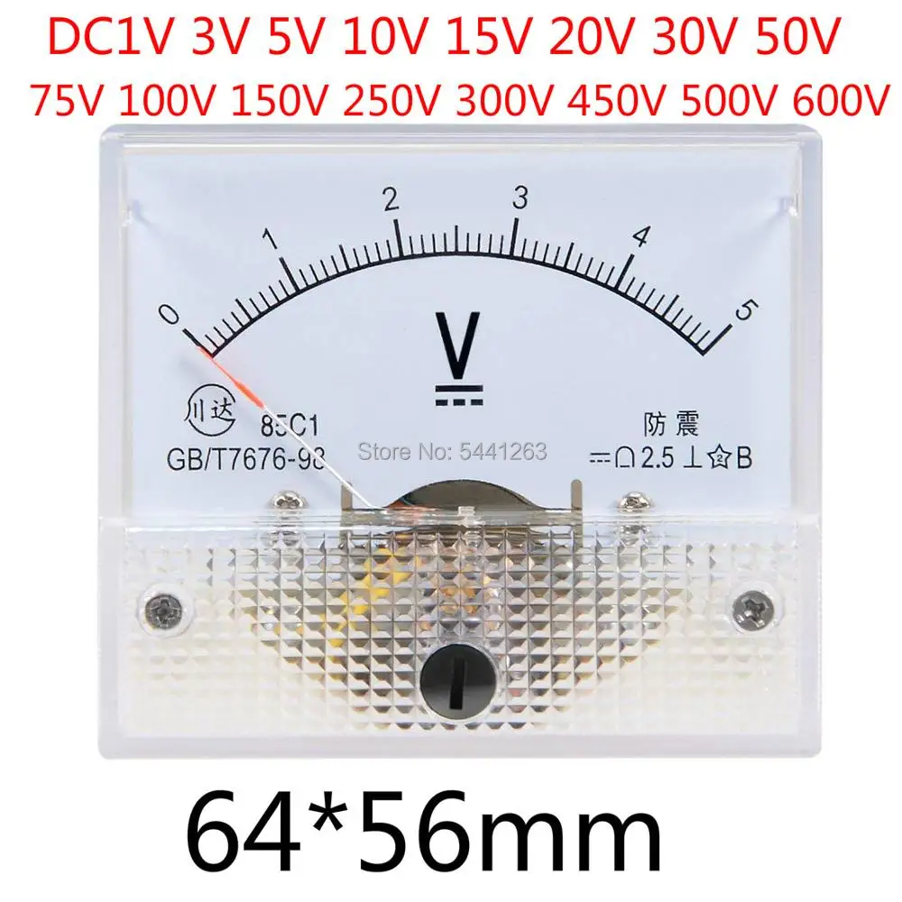 85C1-V DC 1V 3V 5V 10V 15V 20V 30V 0-50V 100V 150V 250V 300V 500V 600V Analog Panel Voltage Gauge Volt Meter  2.5% Error