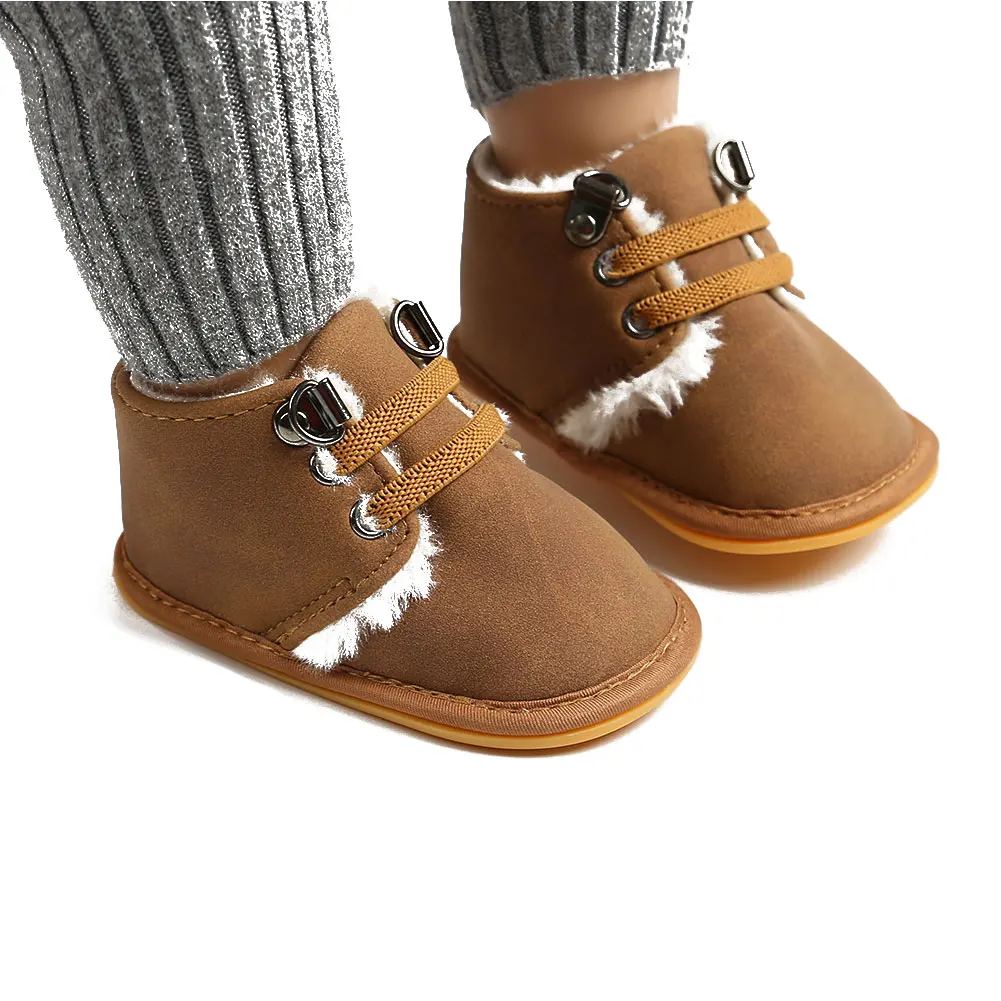 Newborn Baby Girls Boys Booties Winter Warm Fur Lining Non-Slip Rubber Sole Boots Infant Leather Prewalkers 0-18M