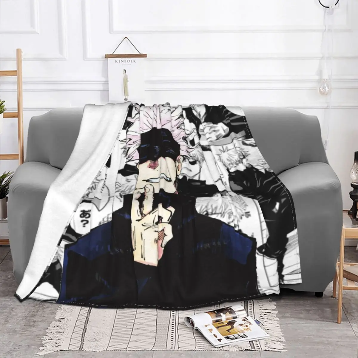 Gojo Satoru Collage Manga Velvet Throw Blanket Anime Blanket for Sofa Couch Ultra-Soft Plush Thin Quilt