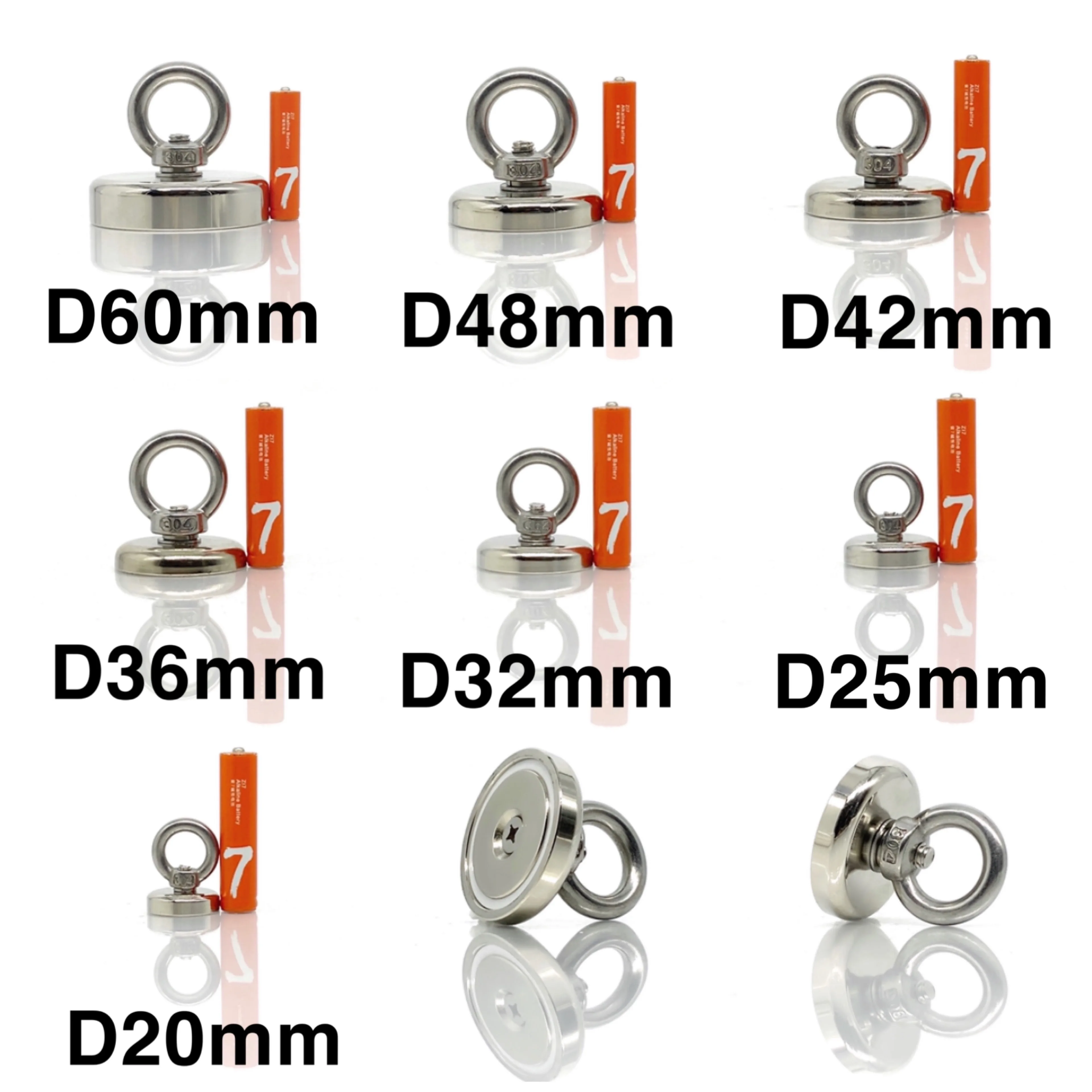 1Pcs D20-D60 Super Strong Neodymium Salvage Magnet Deep Sea Fishing Magnets Holder Pulling Mounting Pot with Ring Eyebolt