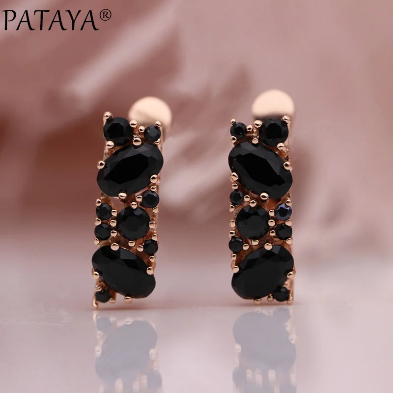 11.11 PATAYA New Special Price Black Earrings Women Fashion Noble Jewelry 585 Rose Gold Color Round Natural Zircon Drop Earrings