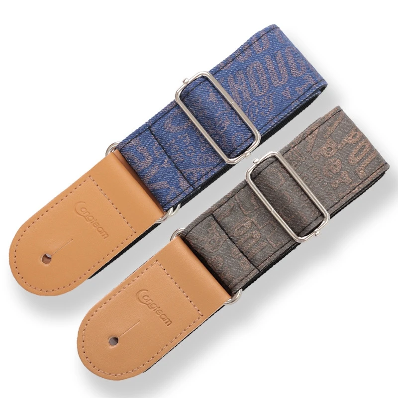 Guitar Strap Widen Thicken Folk-Custom Eletric Acoustic Guitarra Ukulele Bass Accessories Parts Denim Letter