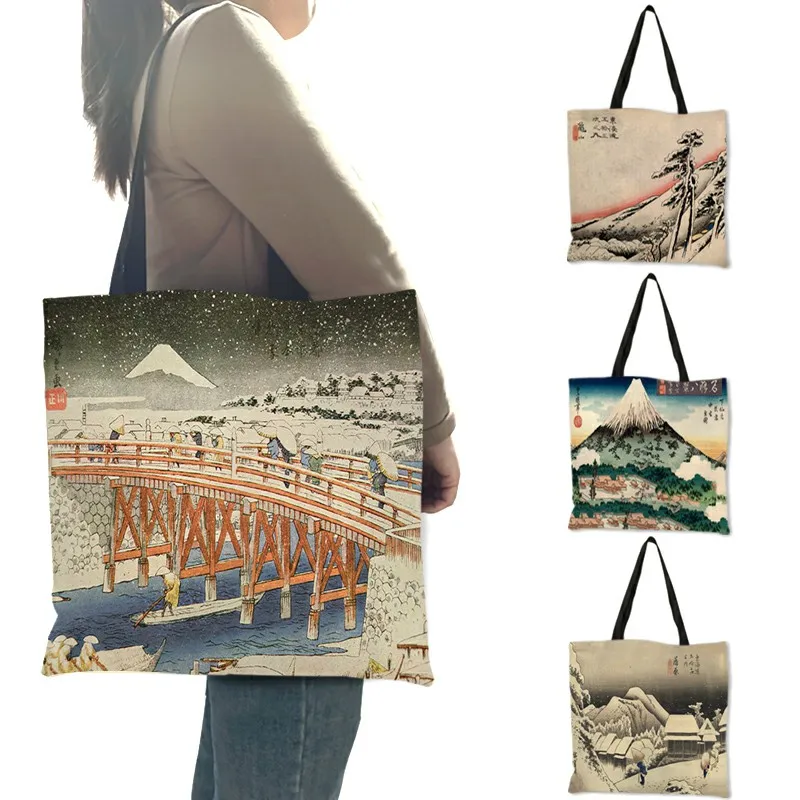 Retro Japanese Shogunate Scene Ukiyoe Mountain Print Bags Handbags Women Ladies Tote  Shopper Shopping Bag For Daily Use B13187