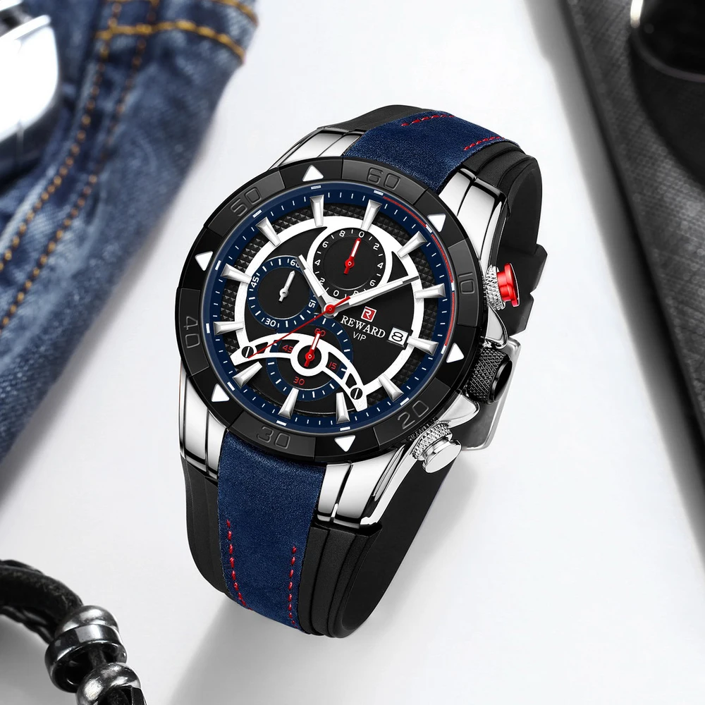 REWARD Fashion Blue Men Watches Chronograph Top Brand Luxury Waterproof Quartz Watch Men 2023 New Big Dial Sport Wrist Watch