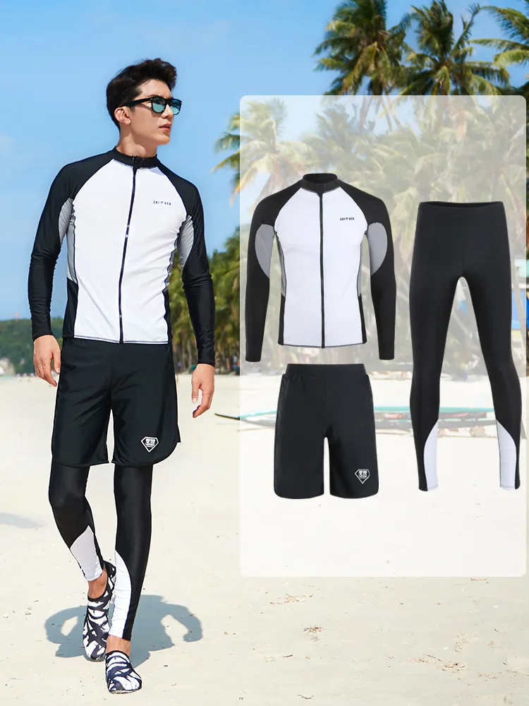 

Men's Long Sleeve Shirt Trunks, Leggins, UV Sun Protection, Rash Guard Wetsuit, Basic Swimsuit, Bathing Suit, 3Pcs Set