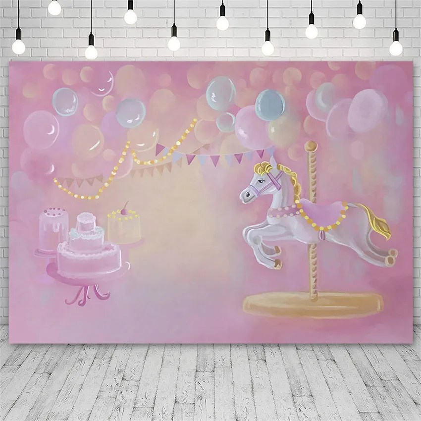 

Avezano Vinyl Birthday Party Photography Backgrounds Carousel Balloon Pink Girl Cake Smash Backdrop Photo Studio Photocall Decor