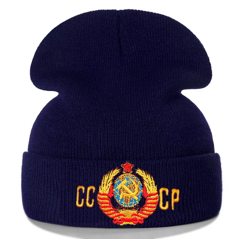 Russian CCCP Embroidery Cotton Casual Beanies for Men Women Knitted Winter Hat Solid Color Hip-hop Skullies Hat Unisex Cap