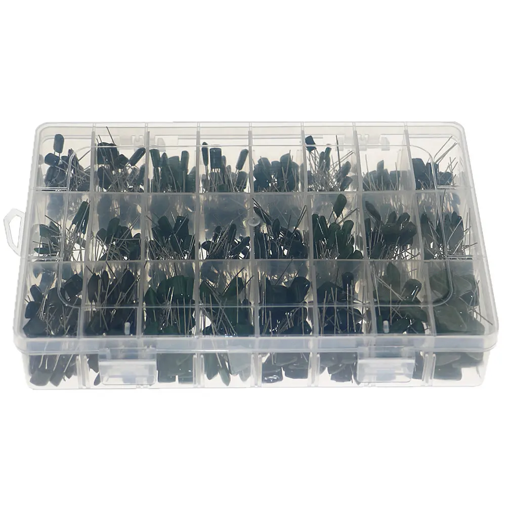 660pcs 24Value Capacitor Kit 100V 2A221J to 2A474J Polyester Film Capacitor Assorted Kit 0.47nF 0.68nF 1nF 2.2nF Capacitors