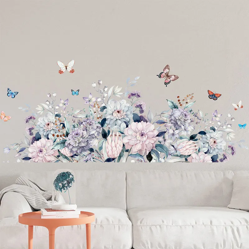 Watercolor Flowers Wall Stickers for Living room Bedroom Kitchen Wall Decor Baseboard Wall Sticker Home Decor Vinyl PVC Decals