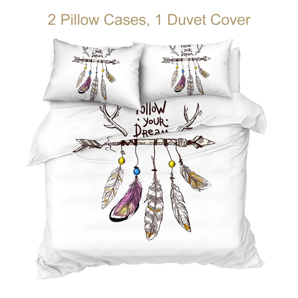 BeddingOutlet Dreamcatcher Bedding Set Ethnic Feather Duvet Cover With Pillowcases Arrow Bed Set 3pcs Watercolor Bedspreads