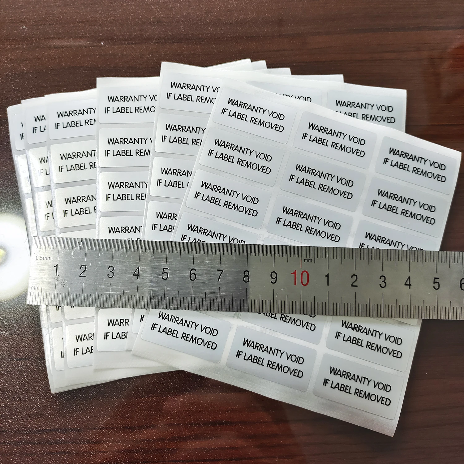 120pcs 30x15mm WARRANTY VOID IF LABEL REMOVED Security Sticker Silver Vinyl Removal Proof Tamper Evident Box Open Evidence Seal