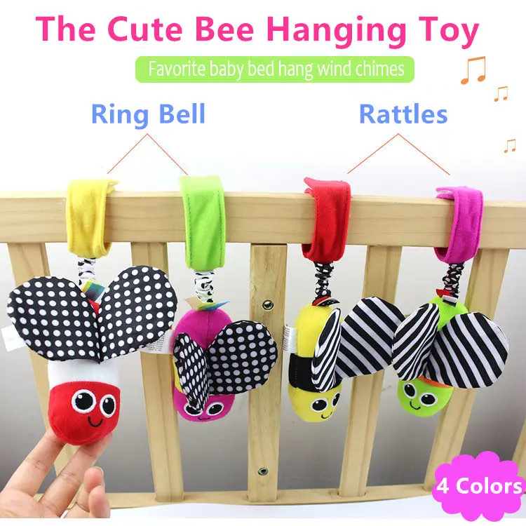 Baby Rattles hanging Bee with sound Cute Animal Infant Baby Crib Stroller Toy 0-12 months Plush Butterfly Bed Play Doll