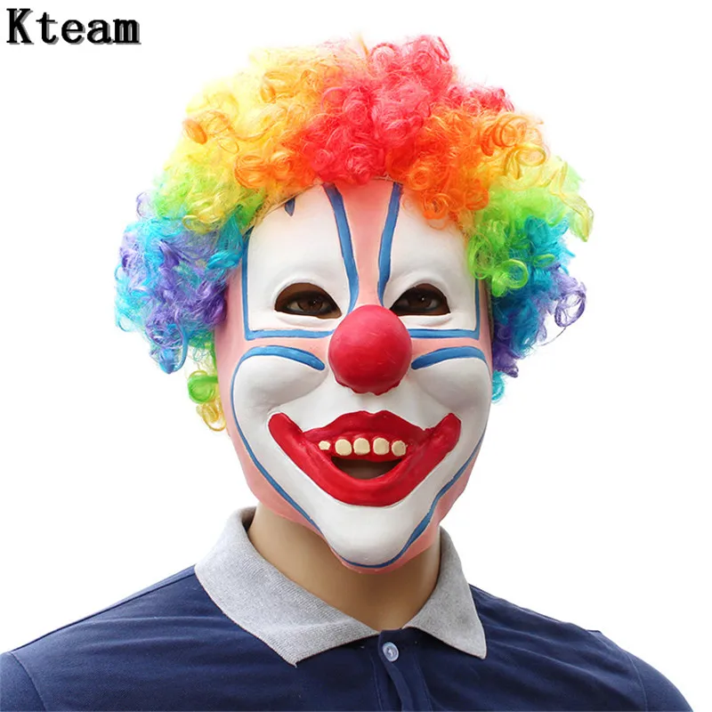 Halloween Mask Masquerade Fun Clown Halloween Waterproof Costume Props Adult Realistic Crazy Creepy Party Scary Mask Color Hair