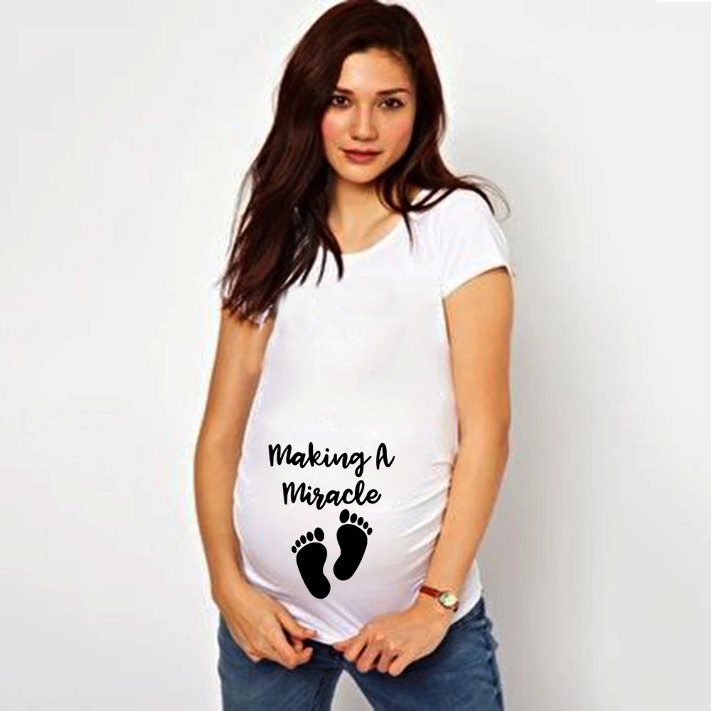 Summer Footprint Cartoon Maternity T-shirt Plus Size M-2XL Pregnancy Funny Short Sleeve T-shirts Tops Pregnant Women Clothes