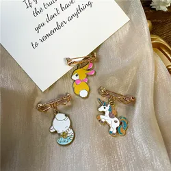 Fun Cartoon Unicorn Rabbit Enamel Pendant Brooches For Women Girls Cute Animal Lapel Badge Pins Bag Clothes Jewelry Gifts