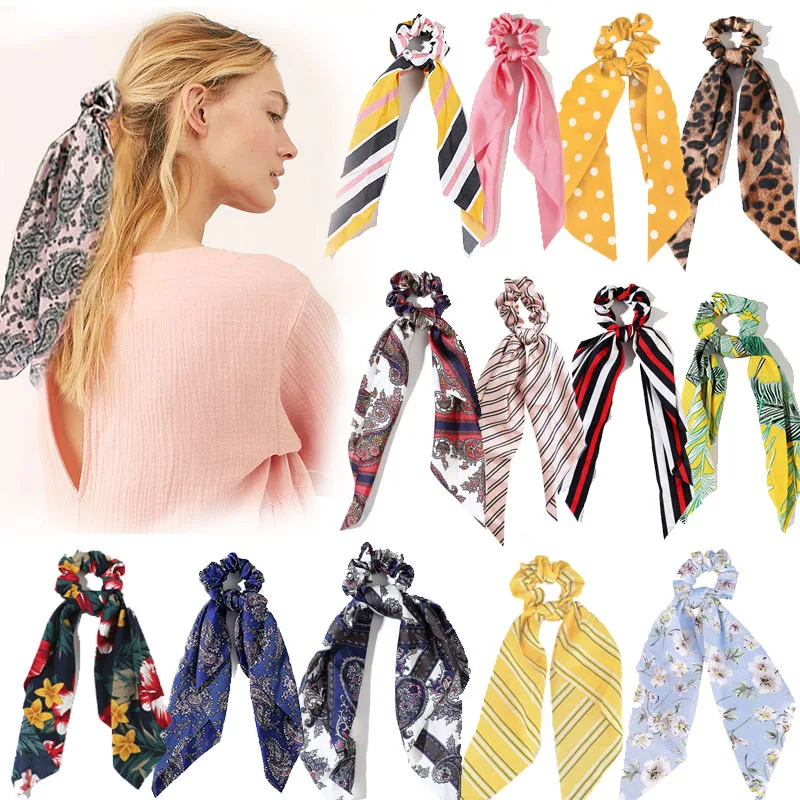 

Women Hair Scrunchies Scarf Dot Floral Print Elastic Hair Bands Hairband Bow Hair Rubber Rope Scrunchy Girls Hair Tie skrunchies