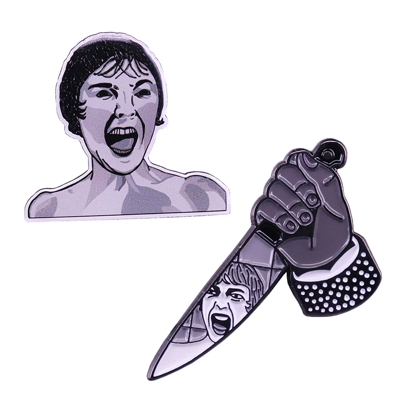 Horror Movie Classic Collection Psycho Scream Pin Holding Knife Hand Horrified expression Badge Classic Shower Murder Brooch