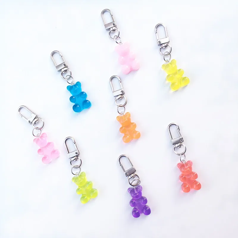 1PC Cute Girls Resin Gummy Bear Keychain For Woman Candy Color Animal Bear Key Chain Earphone Cover Jewelry Party Friends Gifts