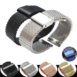 Milanese Watch Band 18 20 22 24 mm Mesh Stainless Steel Replacement DW Watch Strap Smart Rose Gold Blue (quick release)