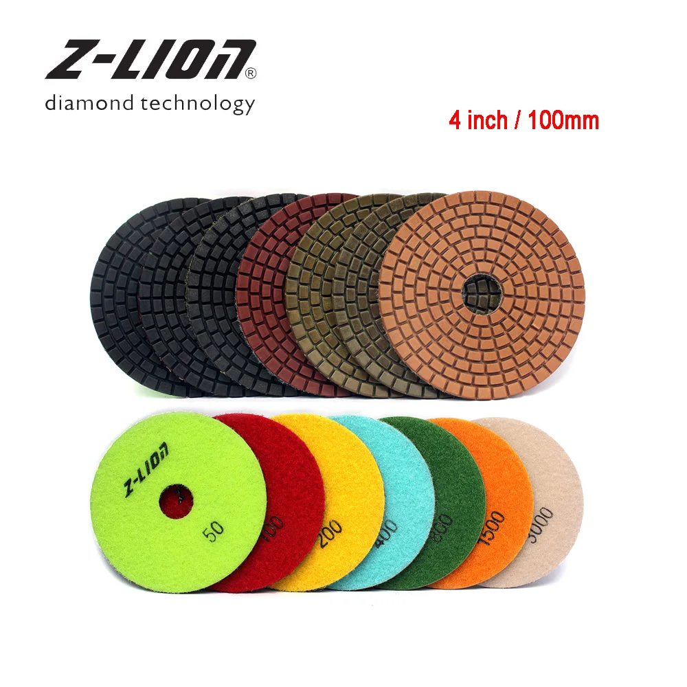 Z-LEAP 3PCS 4/5/6 Inch Diamond Polishing Pad Wet Flexible Abrasive Wheel Marble Granite Concrete Glass Grinding Disc Thick 2.5mm