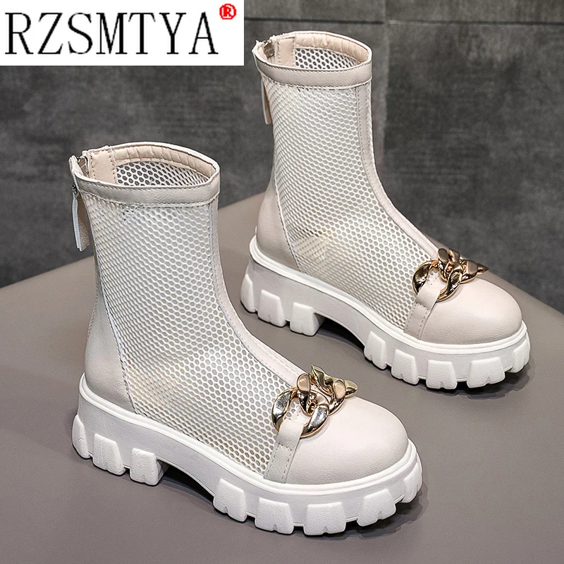 Breathable Mesh Hollow Sandals Plus Big Size 42 43 Summer Breathable Platform Boots Thick Sole Women Back Zipper Boots