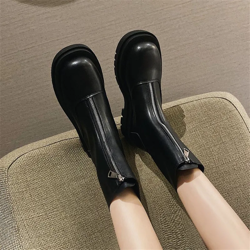 COOTELILI Women Ankle Boots Winter Round Toe 5cm Heel Zip Shoes Black White Orange Basic Shoes For Woman Botas Mujer Size 35-40