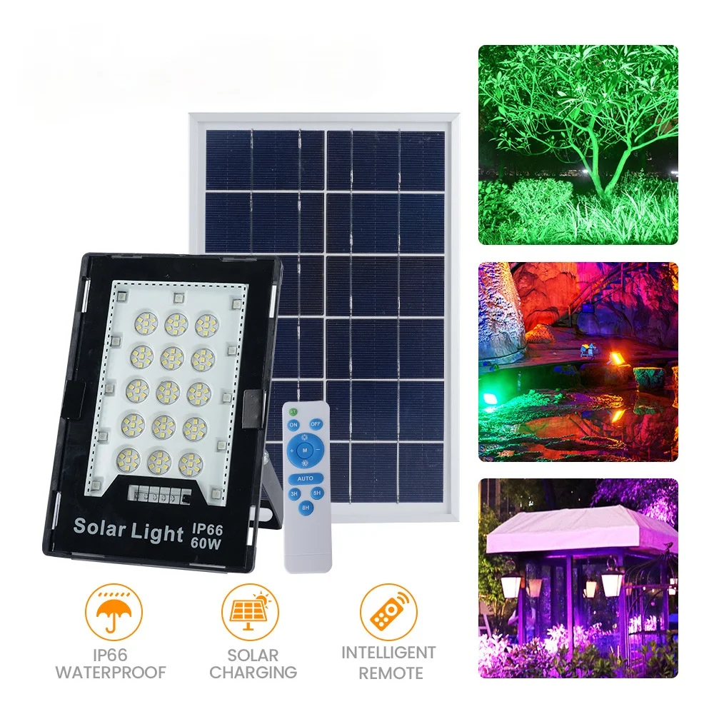 Solar LED flood light white light with RGB color-changing light 60W/100W/200W outdoor new style flood light with ambient light