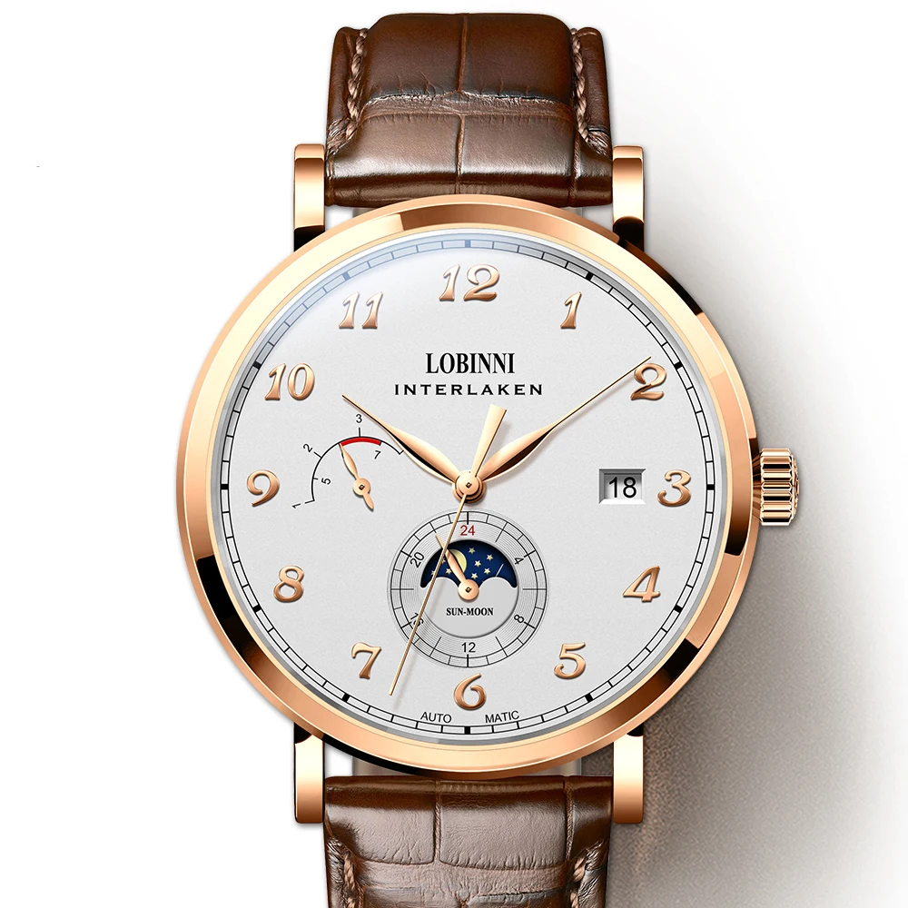 LOBINNI Switzerland Luxury Brand Men Watches Seagull Automatic Mechanical Men\'s Clock Sapphire Multi-function Waterproof L6860-2