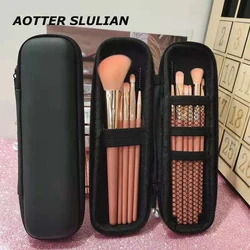 Estuche para brochas de maquillaje para mujer, bolsa pequeña de cosméticos negra pura, organizador de lápiz labial, caja de almacenamiento de herramientas de belleza, bolsa de EVA de tira larga con cremallera