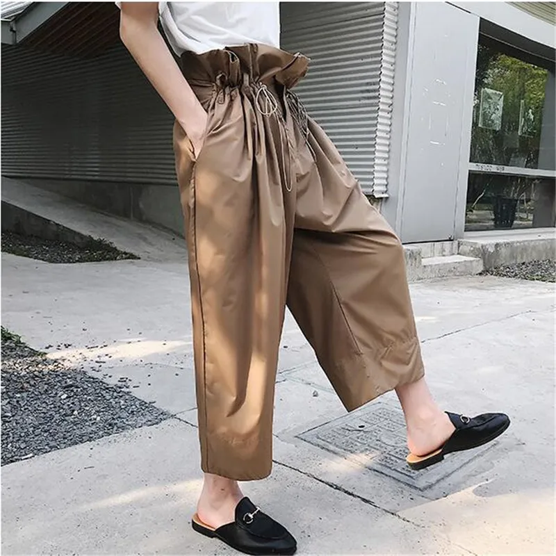 Summer show new style drawstring pleated high waist leisure pants trend men's straight tube wide leg pants [M-5XL]