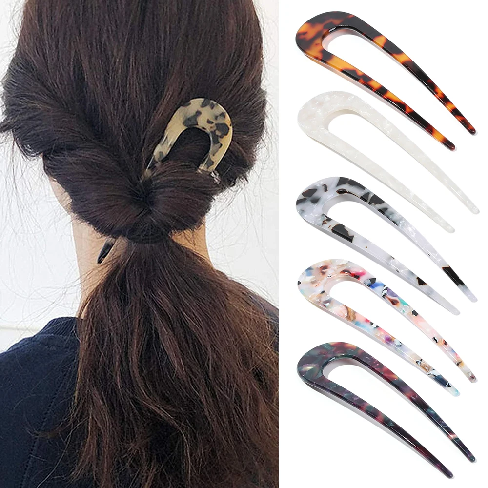 1PC Fashion Retro U Shape Hair Clips Tortoise Shell U Sticks Pins Women Girls Hair Pin Stick Hair Fork Hairstyle Accessories