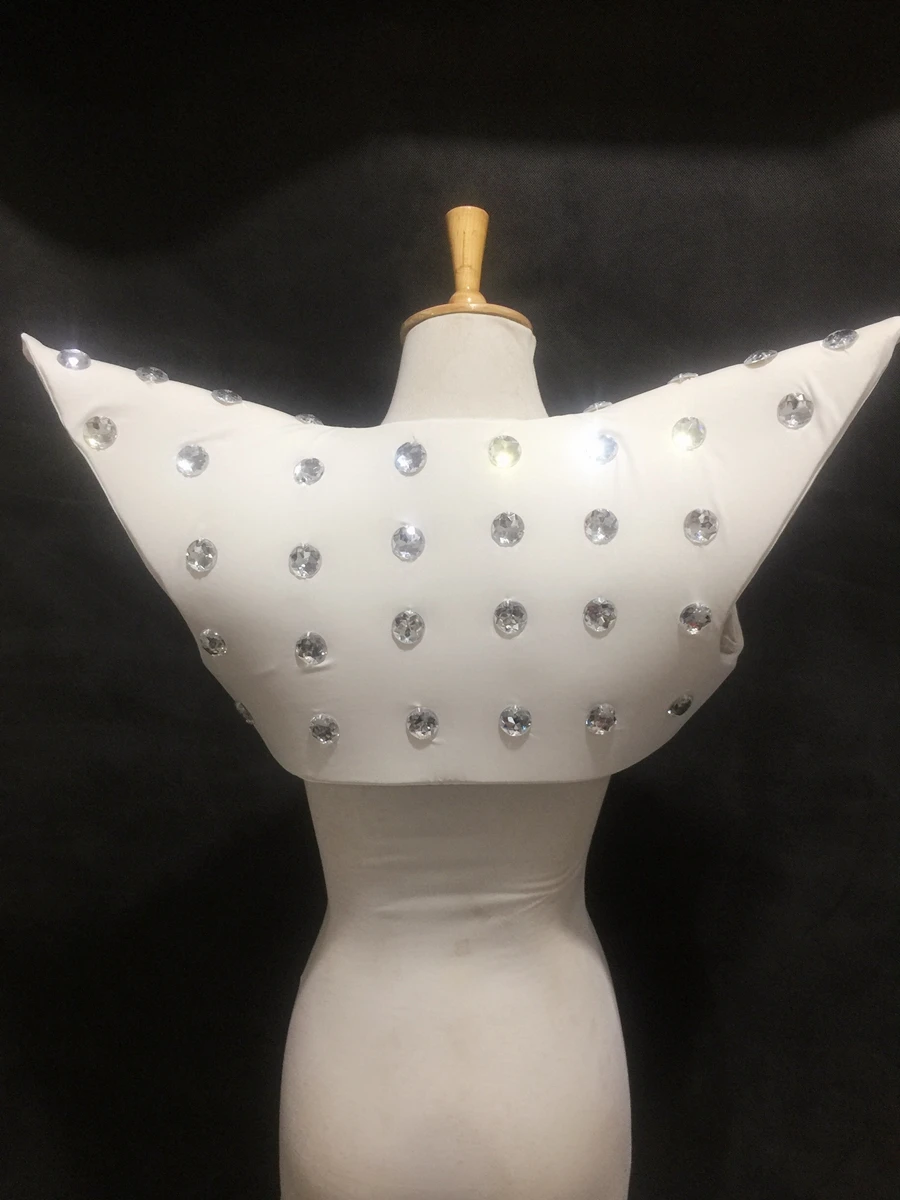 Black White Crystal Shoulder Vest Armor Stage Accessories Costume Women Singer Dancer Role Playing Performance Festival Outfit