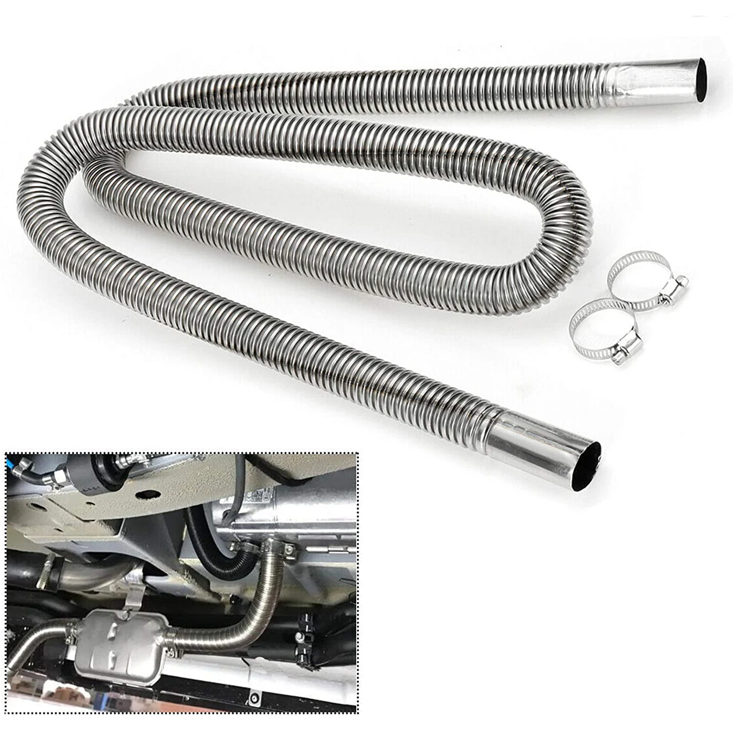 NITOYO 60-300cm Car Auto Stainless Steel Exhaust Pipe Tube Air Diesel Parking Heater Fuel Tank Diesel Gas Vent Hose with 2 Clamp