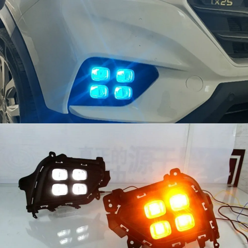 

2Pcs DRL For Hyundai Creta IX25 2017 2018 LED Daytime Running Light fog lamp South American version w/ yellow turn signal relay