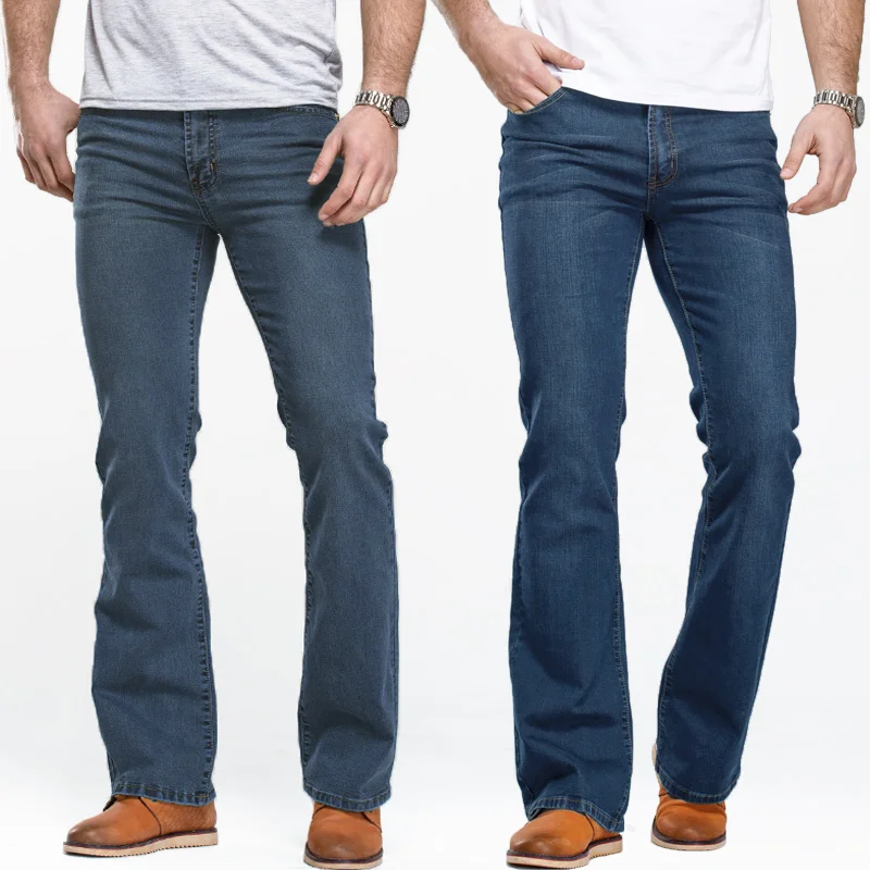 Mens Boot Cut Jeans Slim Fit Stretch Denim