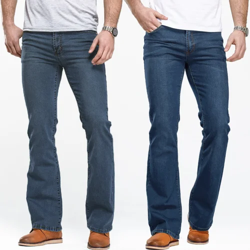 Pantalones vaqueros con corte de bota para hombre, pantalones ajustados ligeramente acampanados, color azul y negro, pantalones vaqueros elásticos clásicos de diseñador para hombre