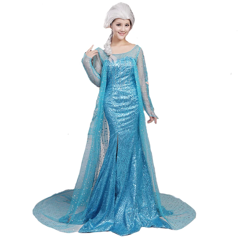 

Custom Made Elsa Queen Adult Dress Cosplay Costume For Halloween Women Girls Party