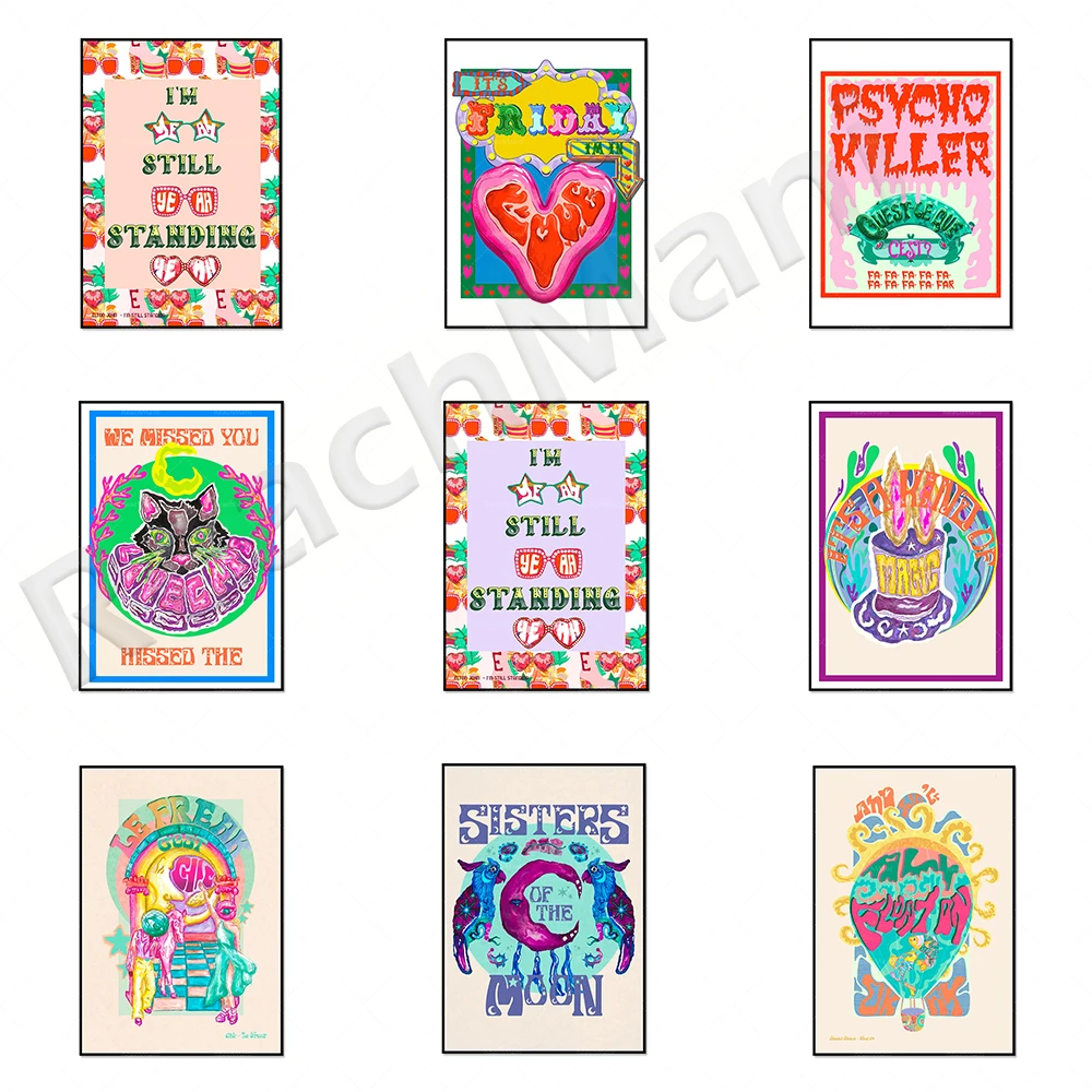 Band poster, lyrics version, lyrics print, music album cover print, aesthetic poster, retro colorful design