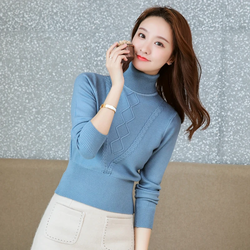 

Women's Trendy Knitted Pullover Sweater Solid Turtleneck Long Sleeves Women Straight Knitting Pullover Sweaters Autumn 2021