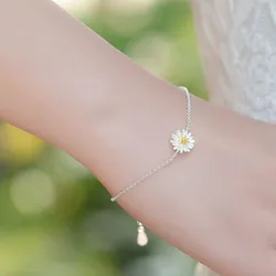 Beautiful Daisy Flower Chian Bracelet 925 Silver Plated Simple Charm Bracelets Anklet Women Jewelry Gift