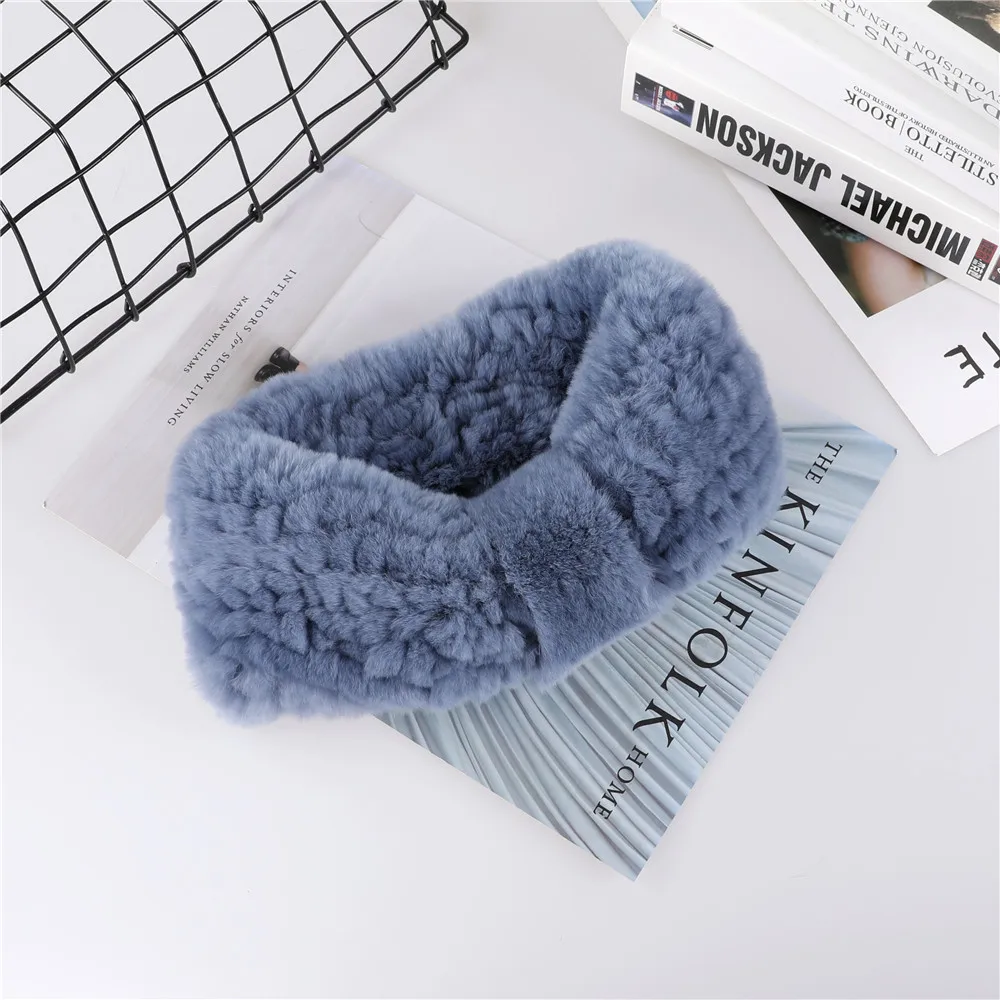 Women\'s luxury winter 100% rex rabbit fur knitted elastic headband high quality real fur hair band Fashion hair accessories