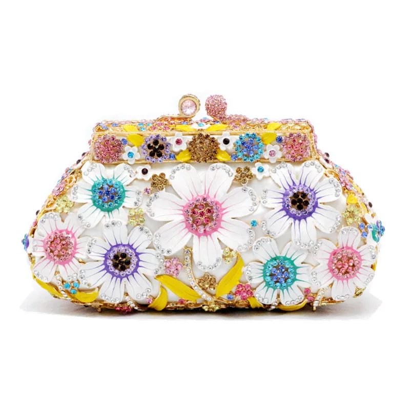 Fashion Hard Jewelry Case Diamond Flower Meta Party Toiletry Handbag Clutches Luxury Brands Wallet Money Ladies Wedding Bags